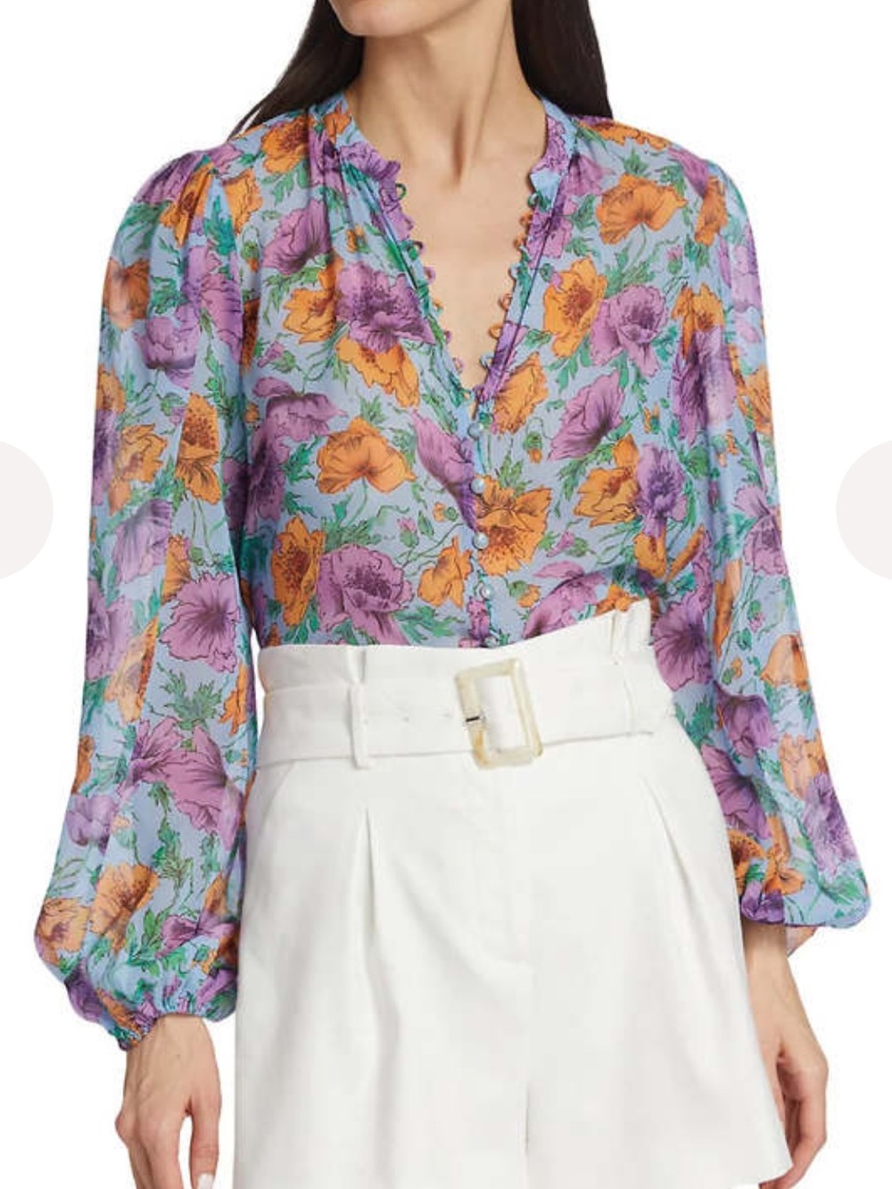 Veronica Beard Syden floral silk blouse button front 6 Small Button Down Preppy